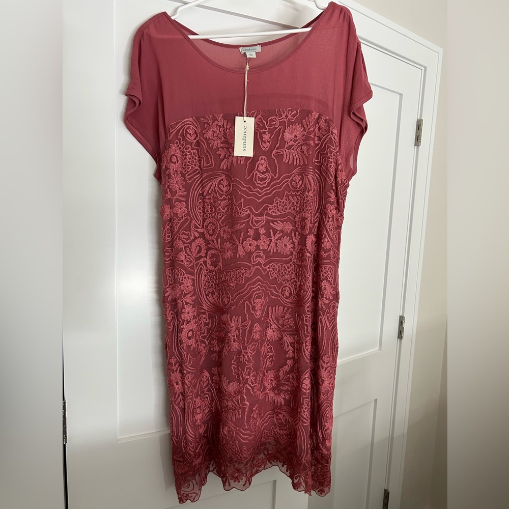 Sundance Rose Pink Lace Overlay Dress